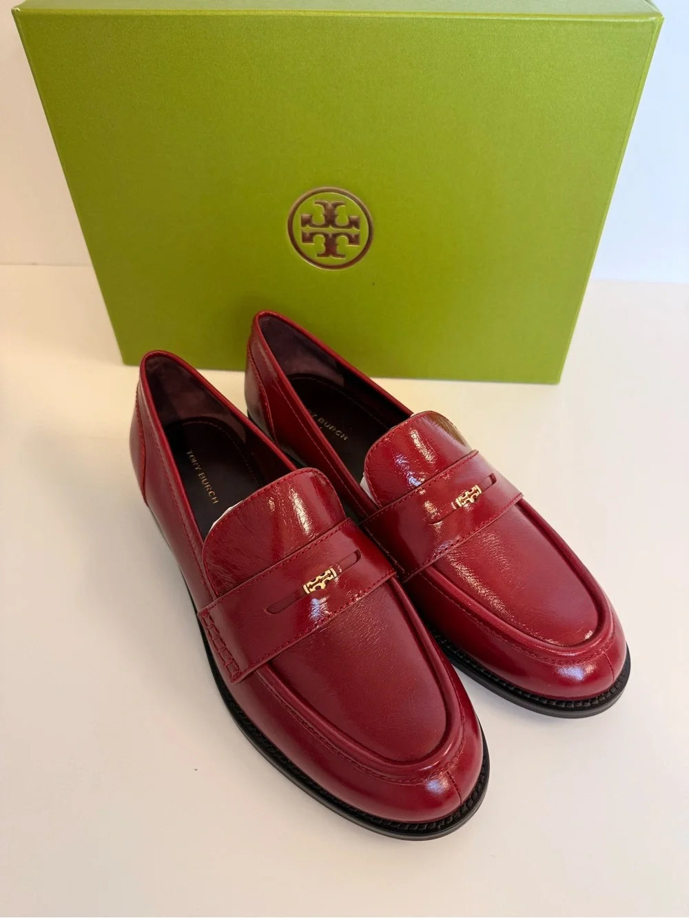 Tory Burch Chelsea Penny Loafer Crimson Red Leather Slip-On Flats $325